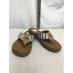 Yellow Box Women's Fable Flip Flop Sandals Blue White Stripe Floral Size 8M